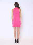 Satin Flower Applique Halter Mini Dress DRESS Gracia Fashion 