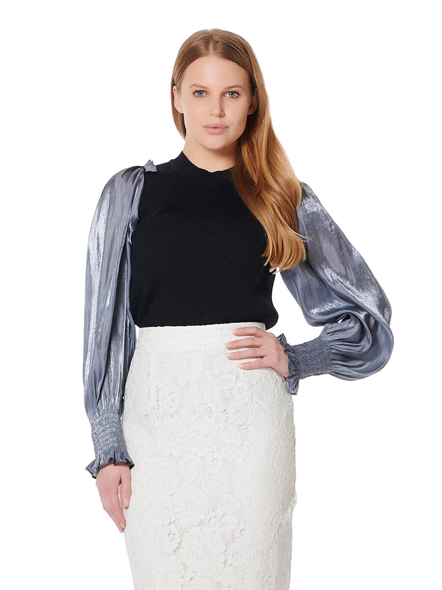 Satin Long Sleeve Top TOP Gracia Fashion BLACK S 