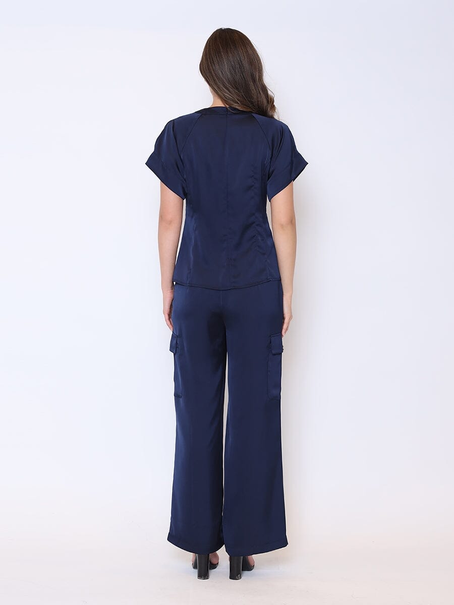 Satin Ruched Side Button Cap Sleeve Top TOP Gracia Fashion 