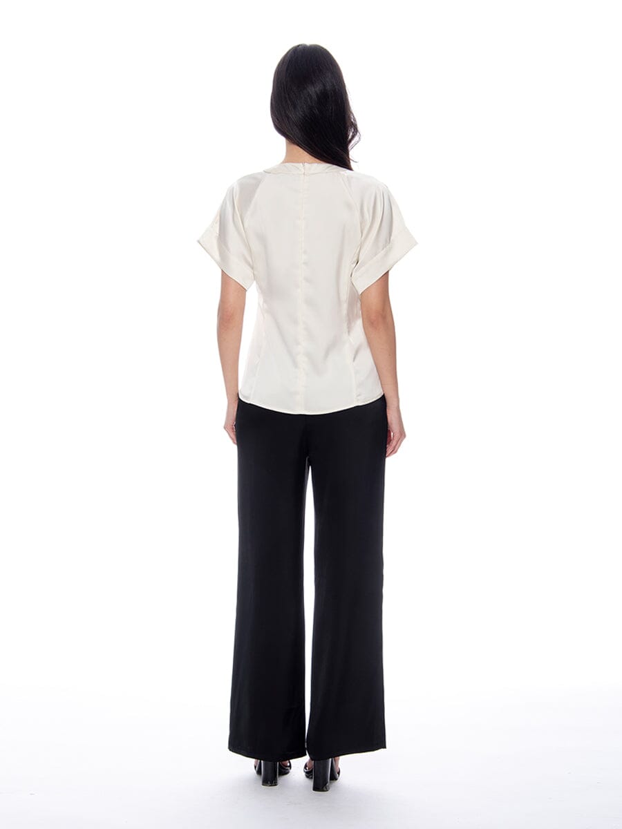Satin Ruched Side Button Cap Sleeve Top TOP Gracia Fashion 