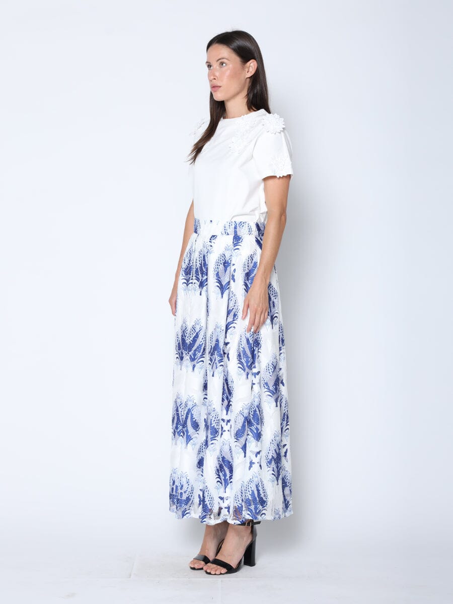 See-Through Plant Print Flare Skirt with Lining SKIRT Gracia Fashion 