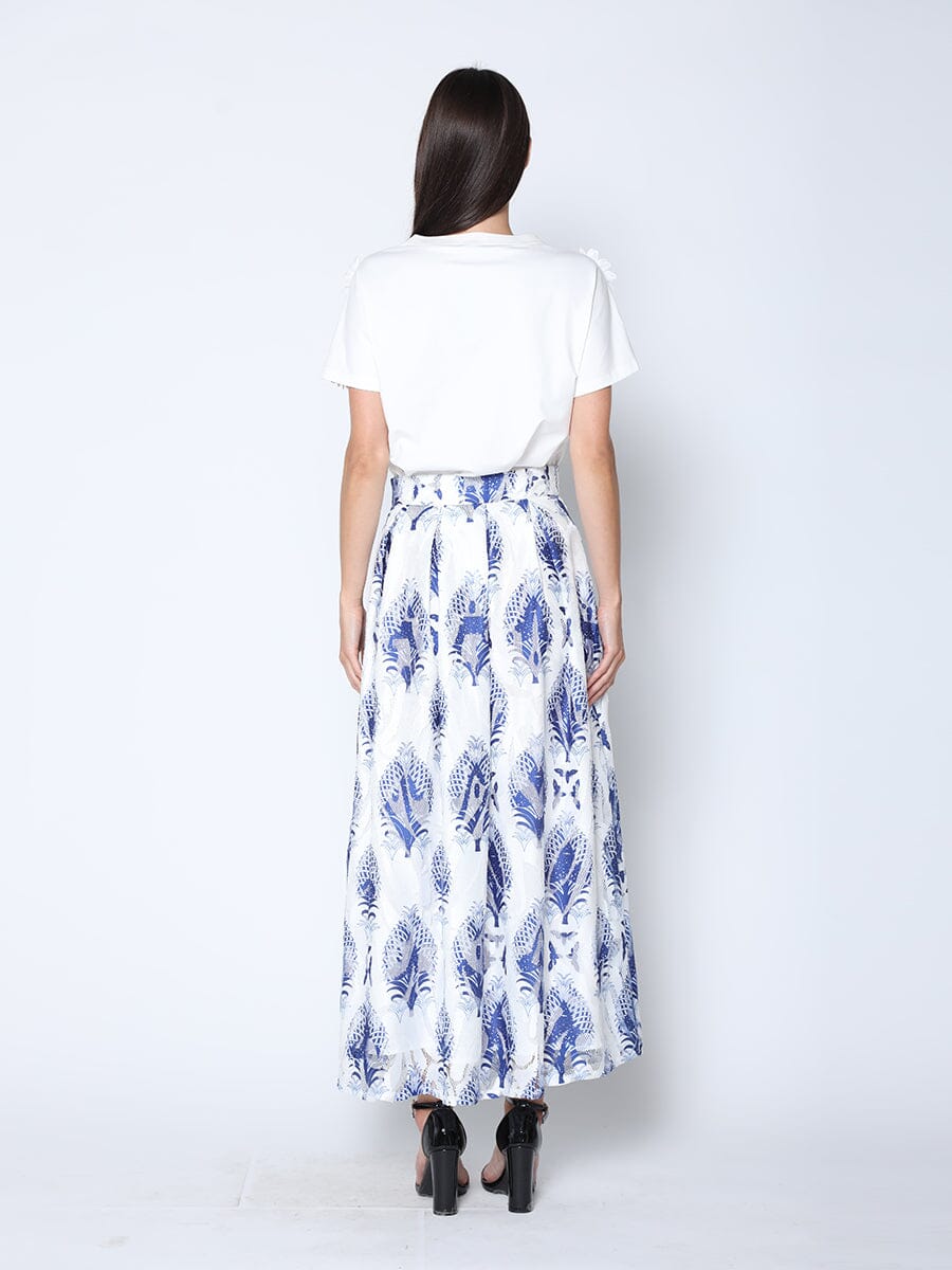See-Through Plant Print Flare Skirt with Lining SKIRT Gracia Fashion 