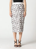 Sequin Beaded Pinwheel Motifs Banding Midi Skirt SKIRT Gracia Fashion WHITE S 