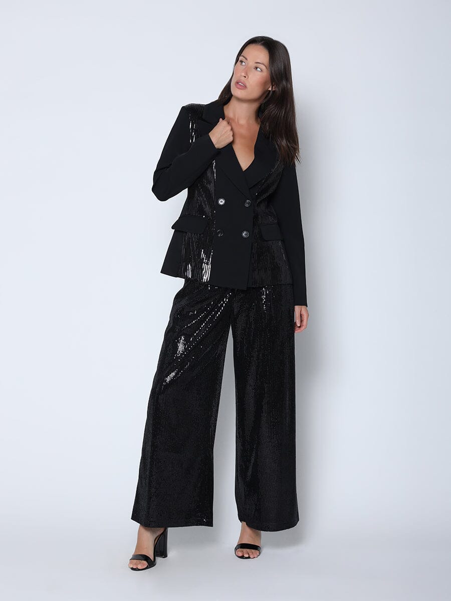 Sequin Embellished Double Breasted Blazer JACKET Gracia Fashion BLACK S 