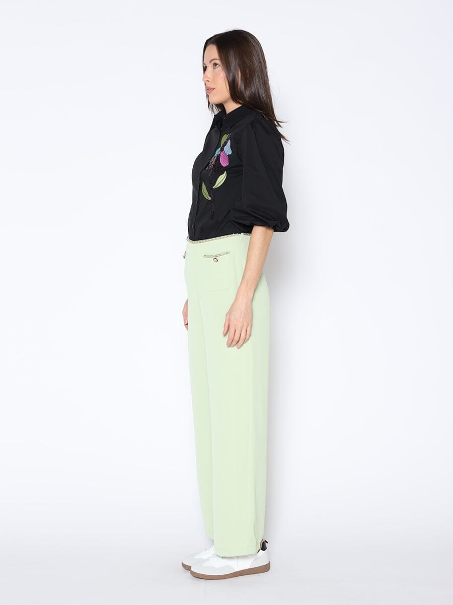 Sequin Embroidery Flower Detail Puff Sleeve Shirt TOP Gracia Fashion 