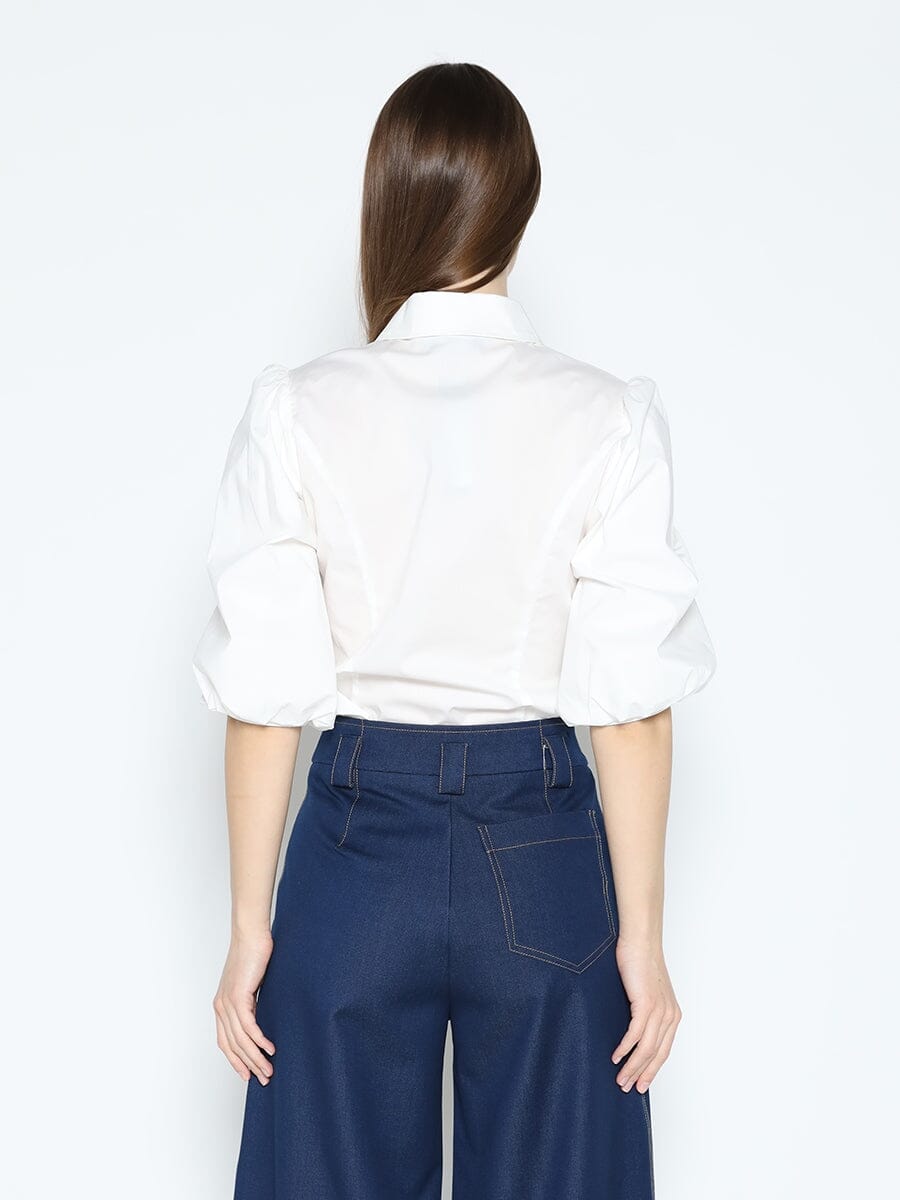 Sequin Embroidery Flower Detail Puff Sleeve Shirt TOP Gracia Fashion 