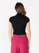 Sequin Stitched Front Cap Sleeve Mock Neck Top TOP Gracia Fashion 