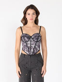 Sequin Work Strap Bustier TOP Gracia Fashion GREY S 