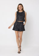 Sequin Work Tweed Short Pant PANTS Gracia Fashion 