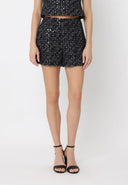 Sequin Work Tweed Short Pant PANTS Gracia Fashion BLACK S 