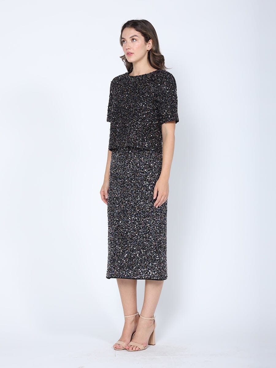 Sequined Cropped Short Sleeve Top TOP Gracia Fashion 