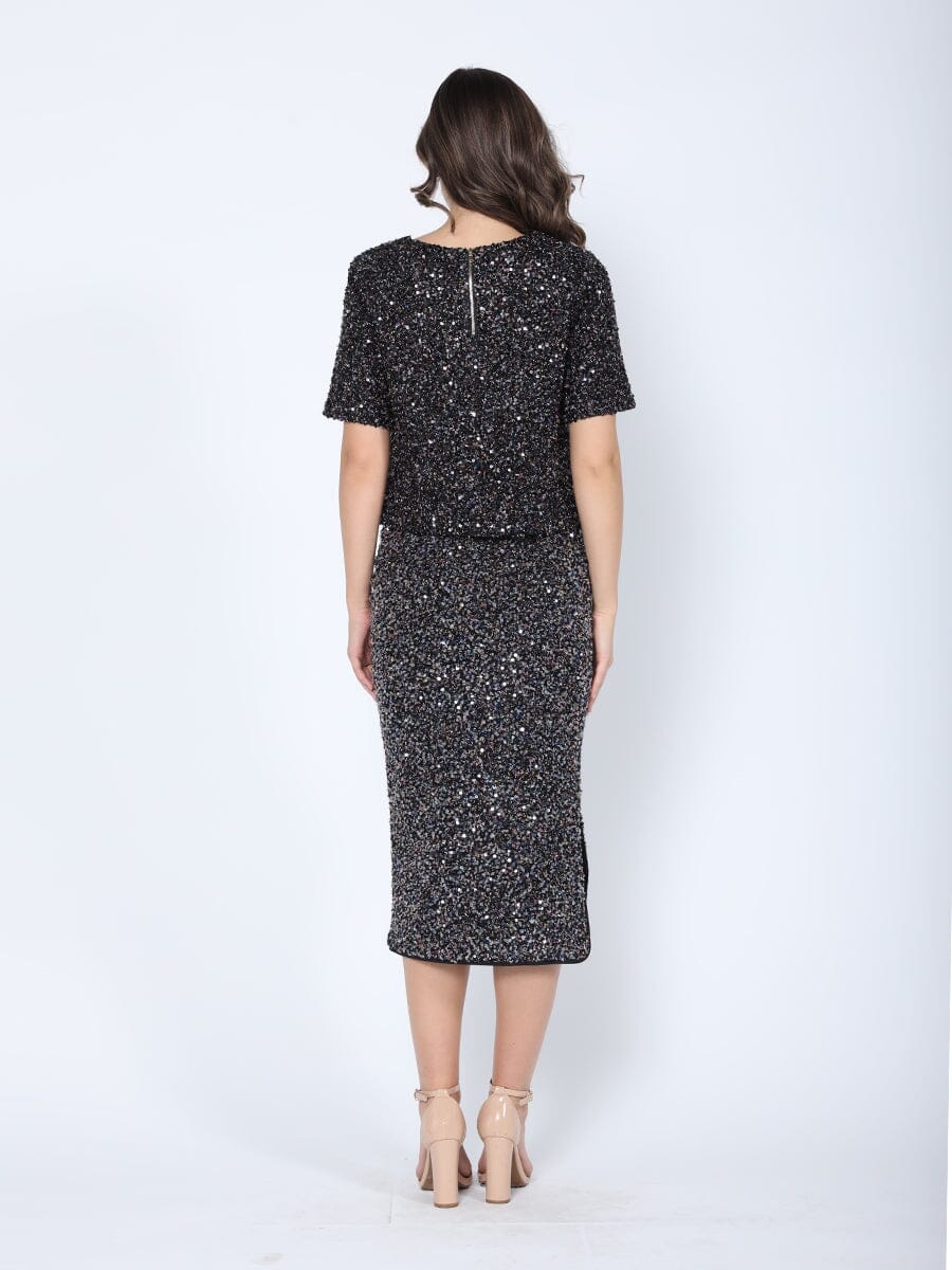 Sequined Cropped Short Sleeve Top TOP Gracia Fashion 