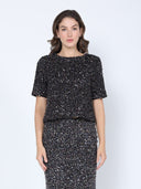 Sequined Cropped Short Sleeve Top TOP Gracia Fashion BLACK S 