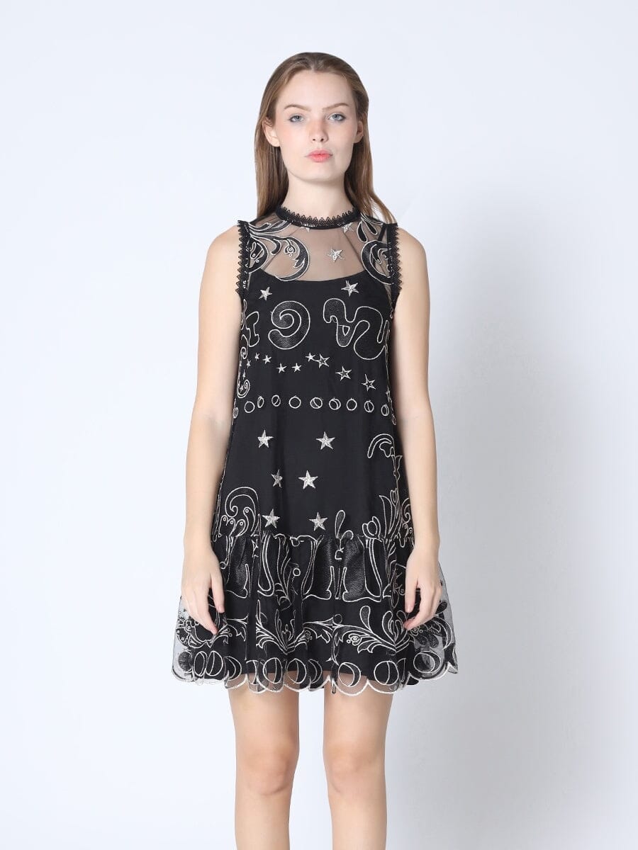 Sheer A-line Mini Dress DRESS Gracia Fashion BLACK S 
