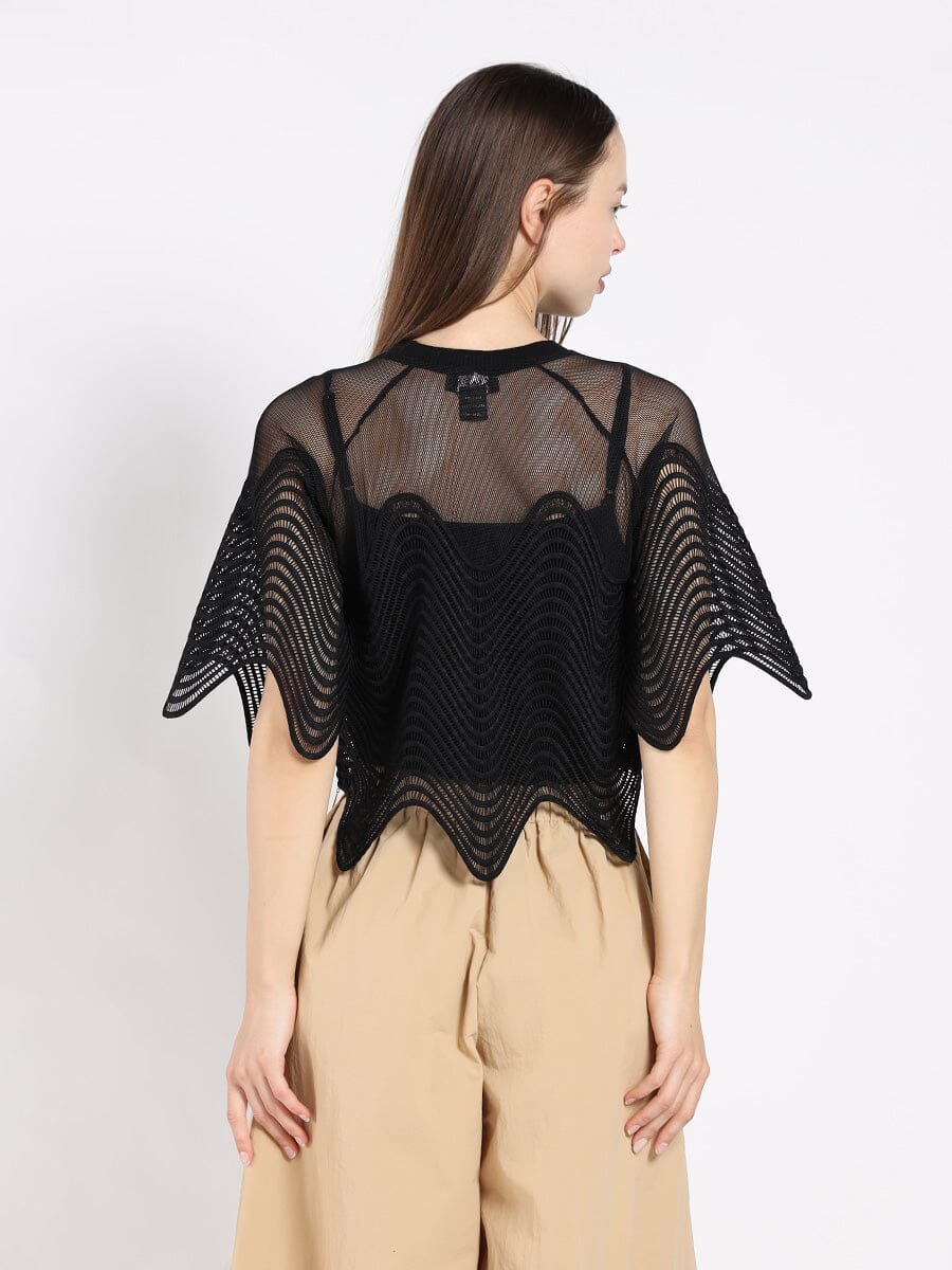 Sheer Crew Neck Mesh Crop Top with Side Zipper TOP Gracia Fashion 