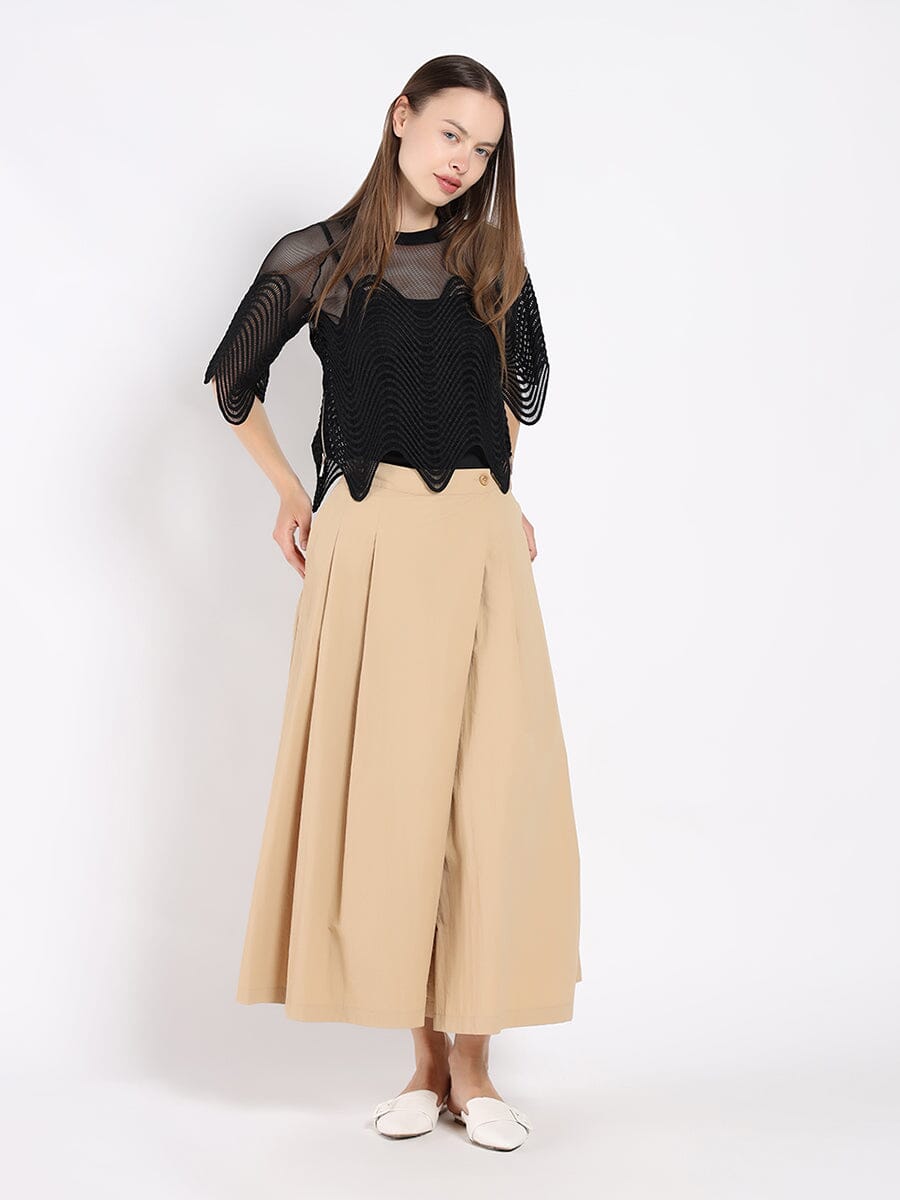 Sheer Crew Neck Mesh Crop Top with Side Zipper TOP Gracia Fashion BLACK S 