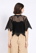 Sheer Crew Neck Mesh Crop Top with Side Zipper TOP Gracia Fashion 
