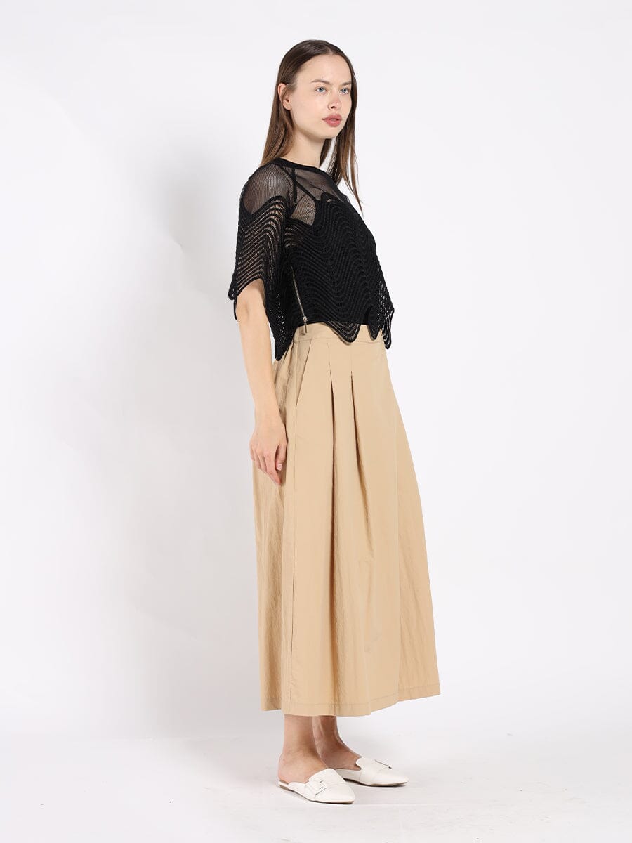 Sheer Crew Neck Mesh Crop Top with Side Zipper TOP Gracia Fashion 