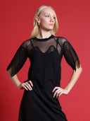 Sheer Crew Neck Mesh Crop Top with Side Zipper TOP Gracia Fashion BLACK S 