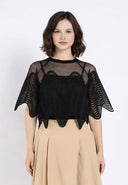 Sheer Crew Neck Mesh Crop Top with Side Zipper TOP Gracia Fashion BLACK S 