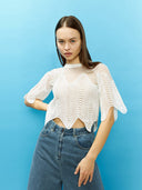 Sheer Crew Neck Mesh Crop Top with Side Zipper TOP Gracia Fashion WHITE S 