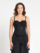 Sheer Mesh Detailing Corset Top TOP Gracia Fashion BLACK S 