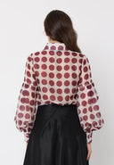 Sheer Polka Dot Pattern Top W/Front Patch Pockets TOP Gracia Fashion 