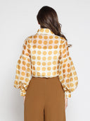 Sheer Polka Dot Pattern Top W/Front Patch Pockets TOP Gracia Fashion 