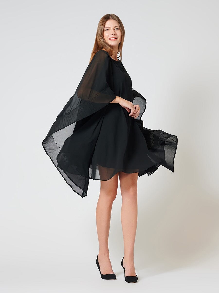 Sheer Tunic Dress with Wide Sleeve DRESS Gracia Fashion BLACK S 