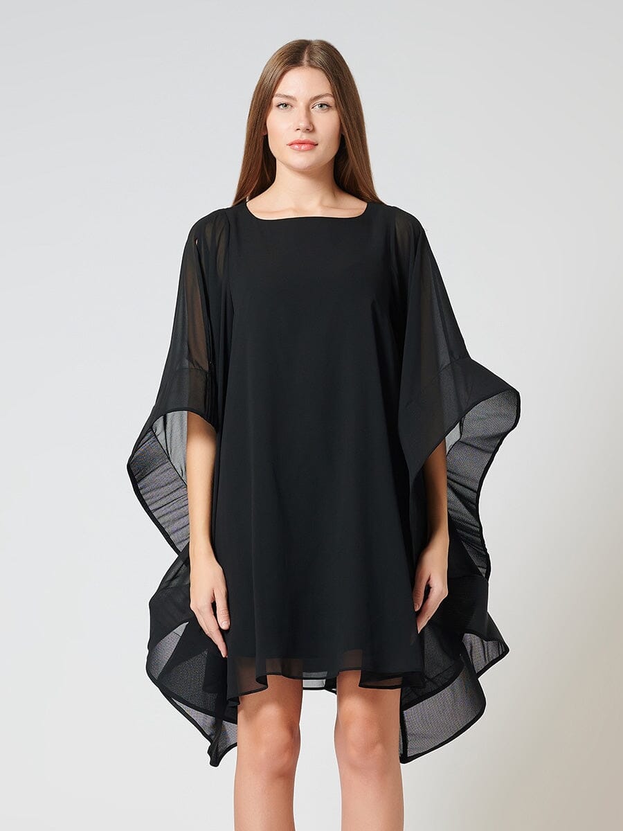 Sheer Tunic Dress with Wide Sleeve DRESS Gracia Fashion BLACK S 
