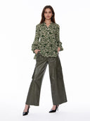 Shell Print Ruffle Neck Tie Blouse TOP Gracia Fashion 