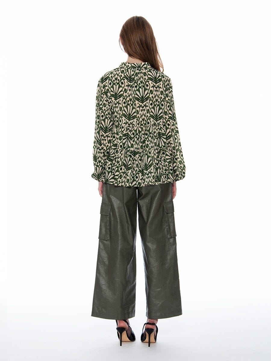 Shell Print Ruffle Neck Tie Blouse TOP Gracia Fashion 