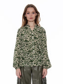 Shell Print Ruffle Neck Tie Blouse TOP Gracia Fashion GREEN S 