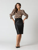 Shimmer Contrast Pencil Midi Skirt SKIRT Gracia Fashion 