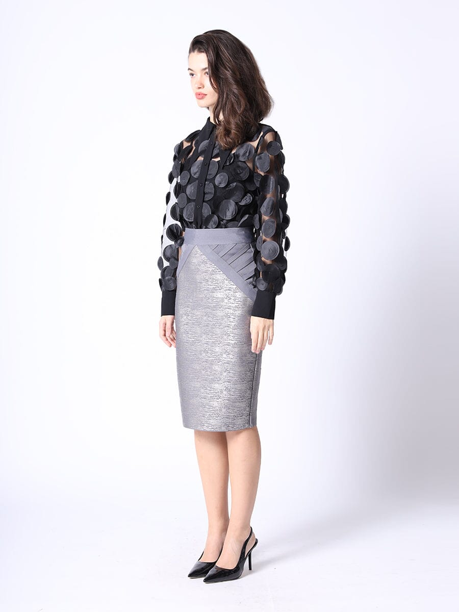 Shimmer Contrast Pencil Midi Skirt SKIRT Gracia Fashion 