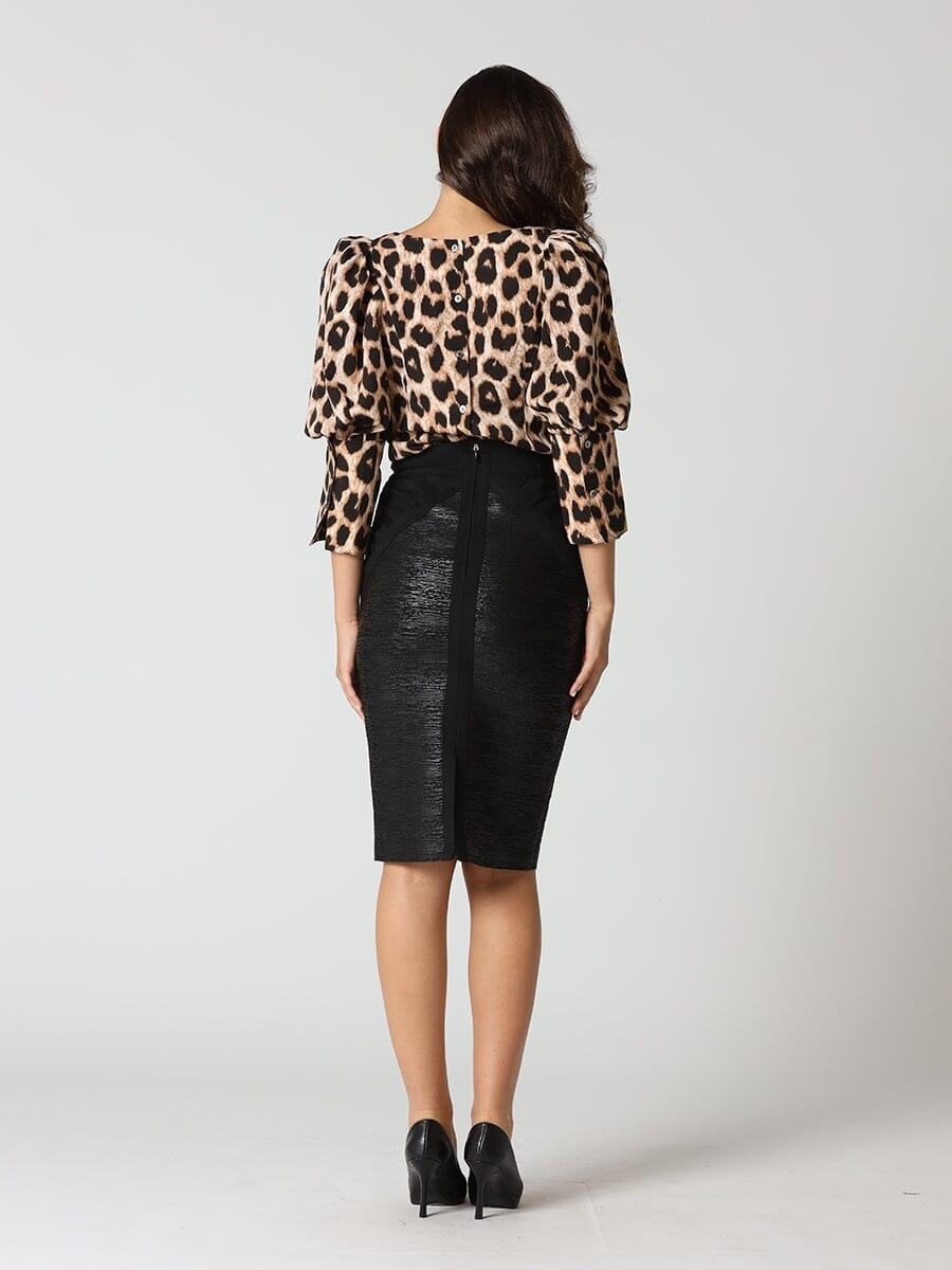 Shimmer Contrast Pencil Midi Skirt SKIRT Gracia Fashion 