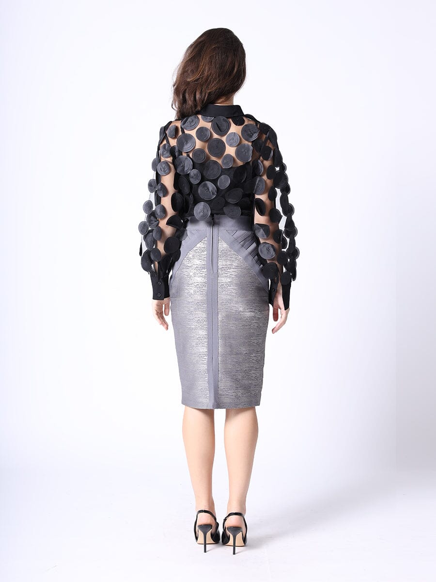 Shimmer Contrast Pencil Midi Skirt SKIRT Gracia Fashion 