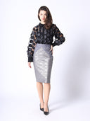 Shimmer Contrast Pencil Midi Skirt SKIRT Gracia Fashion 