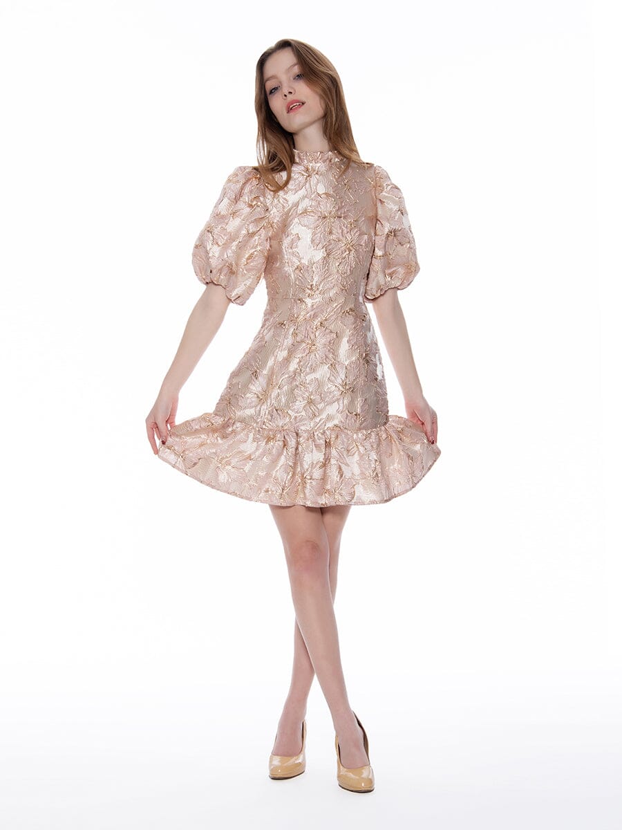 Shiny Babydoll Style Big Puffy Mini Dress w/Frill DRESS Gracia Fashion BLUSH S 