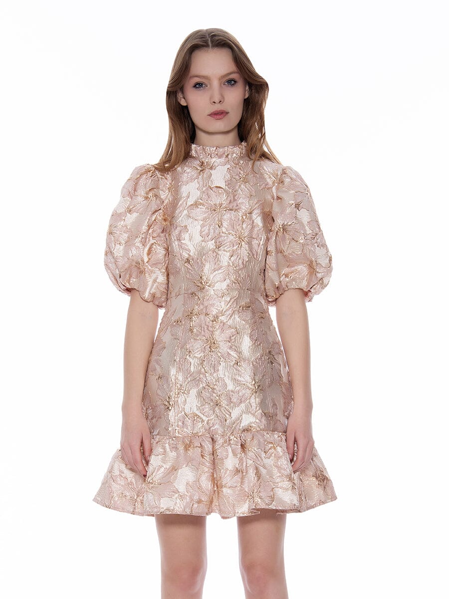 Shiny Babydoll Style Big Puffy Mini Dress w/Frill DRESS Gracia Fashion BLUSH S 