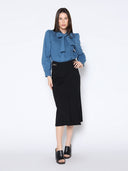 Shirred Detailed Long Sleeve Tie Neck Shirt TOP Gracia Fashion 