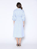 Shirred Waist Puff Sleeve Stripe Cotton Dress DRESS Gracia Fashion 