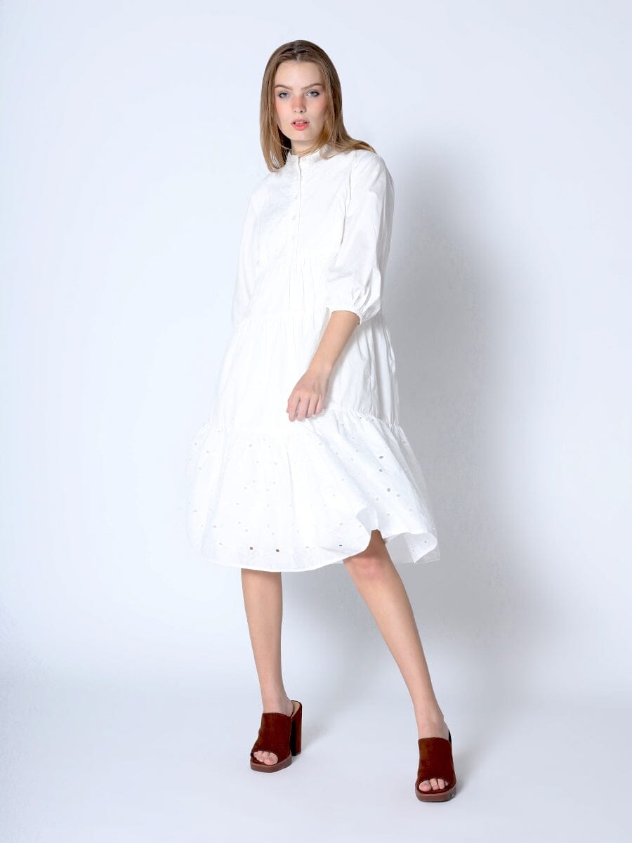Shirring Baby Doll Dress DRESS Gracia Fashion WHITE S 