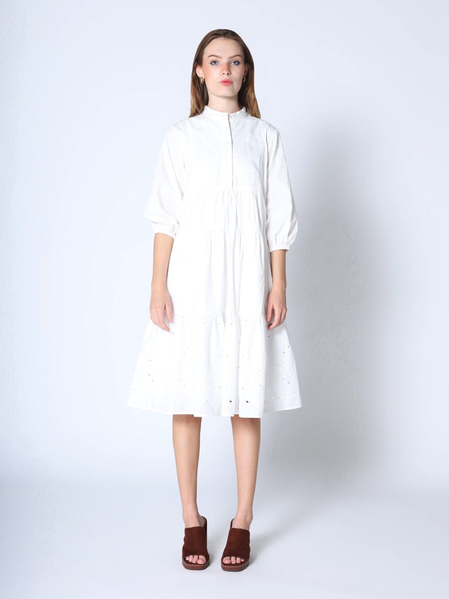 Shirring Baby Doll Dress DRESS Gracia Fashion WHITE S 