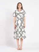 Shirt collar half sleeve printed dress DRESS Gracia Fashion WHITE/BLACK S 