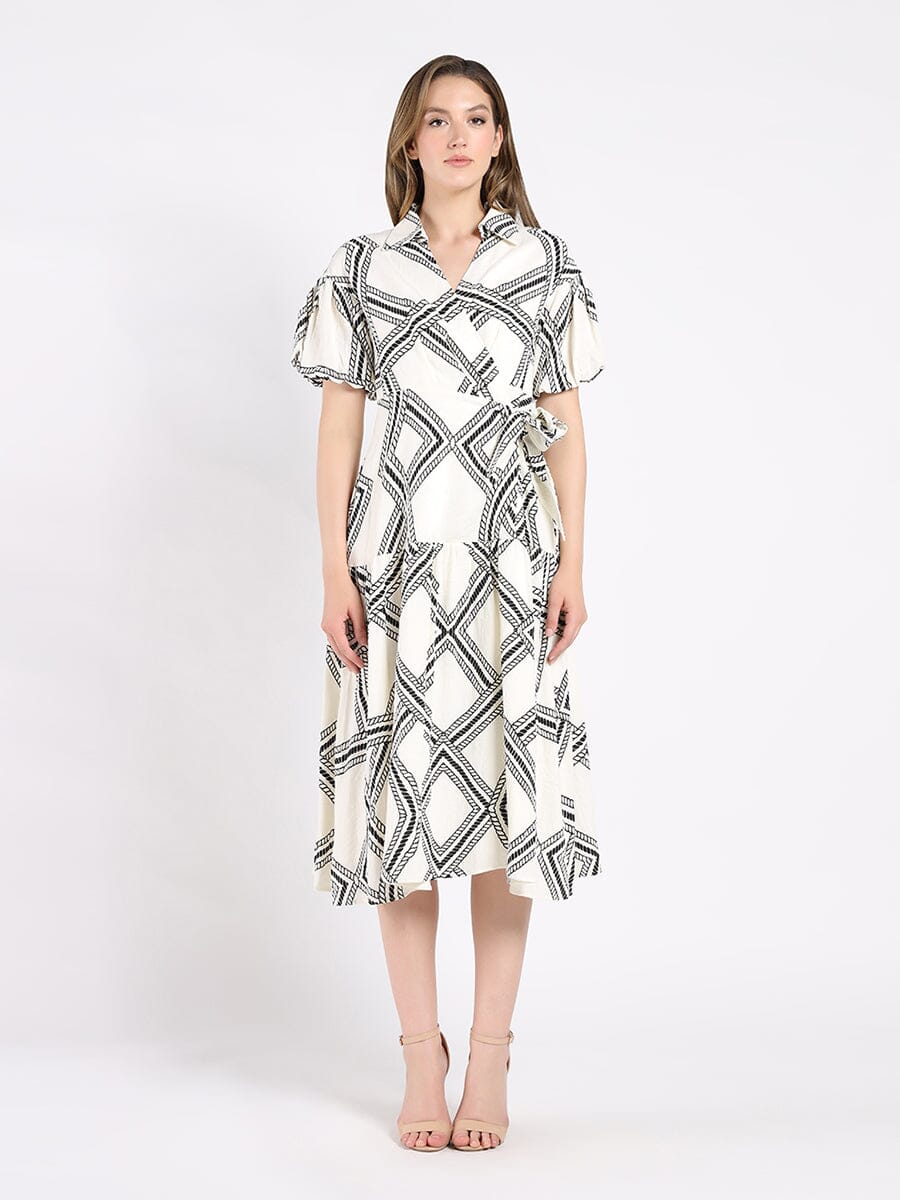 Shirt collar half sleeve printed dress DRESS Gracia Fashion WHITE/BLACK S 