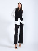 Shirt Sleeves Mixed Knit Top With Front Slit TOP Gracia Fashion 