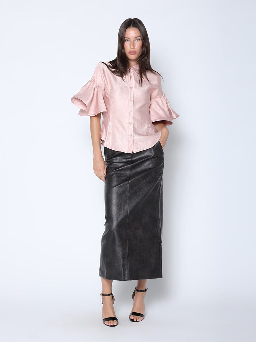 Short Circular Flounce Sleeve Shirt TOP Gracia Fashion PINK S 