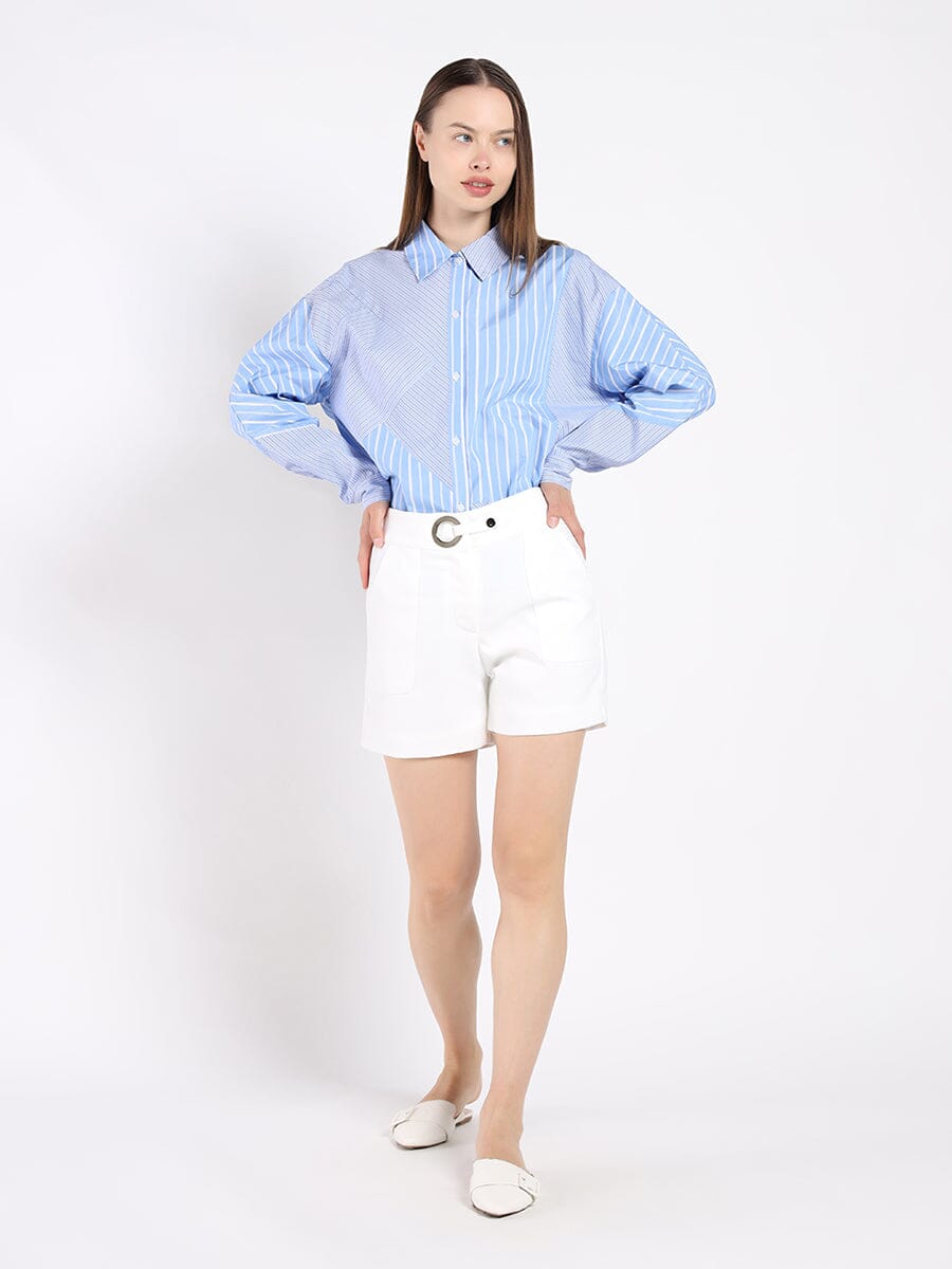 Short pants with mid-front circle buckle PANTS Gracia Fashion WHITE S 