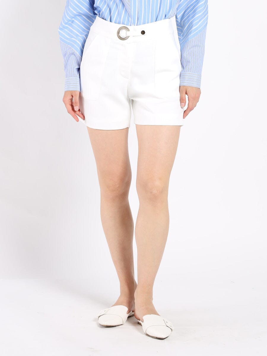 Short pants with mid-front circle buckle PANTS Gracia Fashion WHITE S 